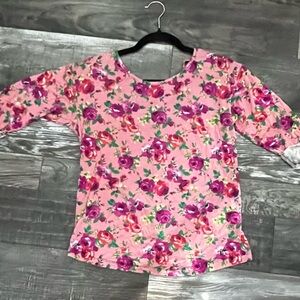 Pink Floral Long Sleeve Women's Blouse